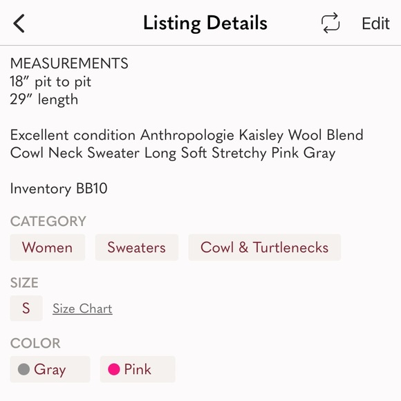 Anthropologie Kaisley Wool Blend Cowl Neck Sweater Long Soft Stretchy Pink Gray - Picture 7 of 8